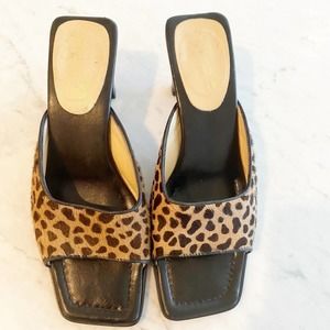 Bloomingdales Vintage Square Toe Leopard Heels 6